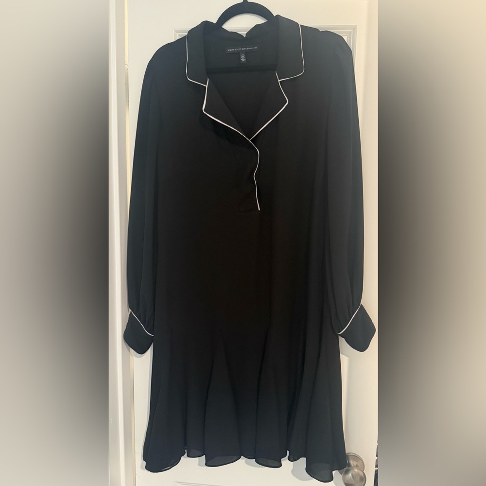 White House Black Market Black Contrast Ruffle Long Sleeve Dress